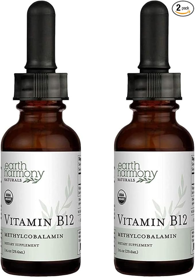 USDA Organic Vitamin B12 2000mcg Sublingual Liquid Supplement (2-Pack) - Vegan Methylcobalamin Drops for Natural Energy, Maintain Metabolism, and Immune System Support - 1 Fl Oz