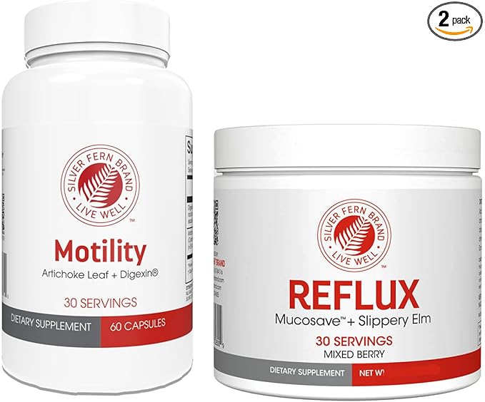 Silver Fern Brand Slow Motility+ Kit โ Digestive Support Bundle โ 30-Day Supply โ Berry Flavor Powder, Capsules โ Artichoke Leaf, Okra, Ashwagandha, MucoSave โ No Artificial Ingredients โ Made in USA