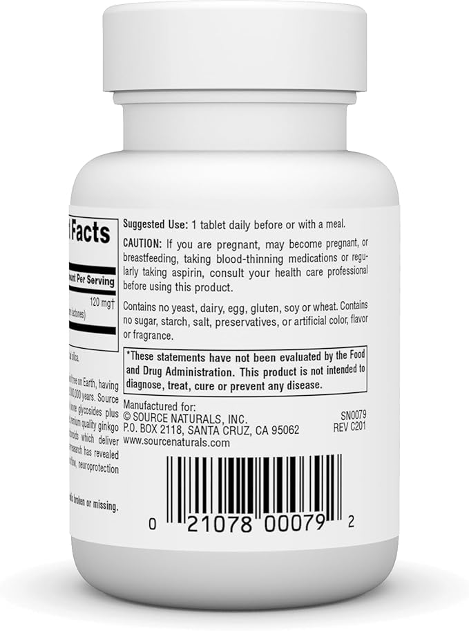 Source Naturals Ginkgo-24 - Ginkgo Biloba Extract 120 mg Supports Mental Acuity - 60 Tablets
