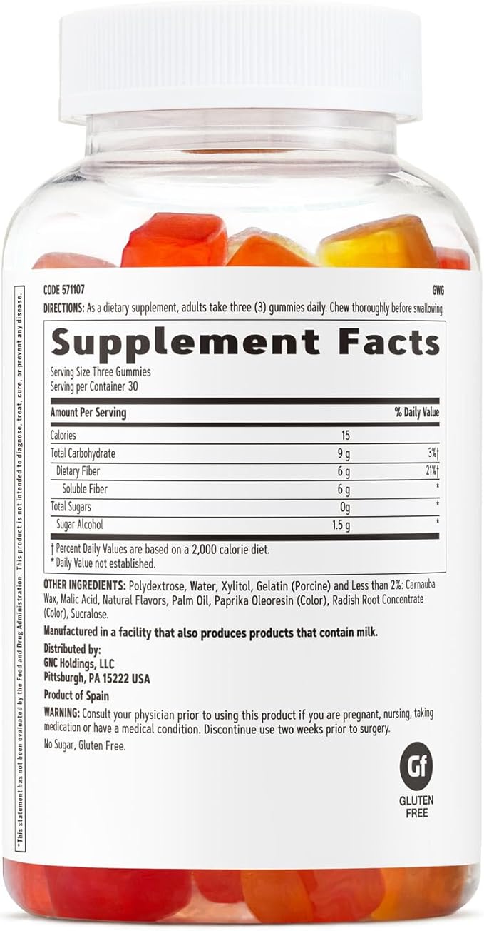 GNC Fiber 6g Gummy | Supports Healthy Digestion & Regularity | Mixed Fruit | 90 Count