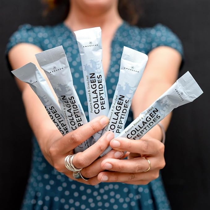 AMANDEAN Collagen Peptides Powder Packets | 30 Individual Stick Packs | Grass-Fed Hydrolyzed Collagen Protein | Unflavored, Easy to Mix | Travel Friendly | Promotes Healthy Gut, Skin, Hair, Nails.