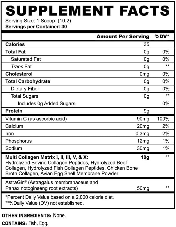 Panda Supps Hydrolyzed, Grass-Fed, Multi Collagen Peptides (Types I, II, III, V, and X) (30 Servings, Unflavored)