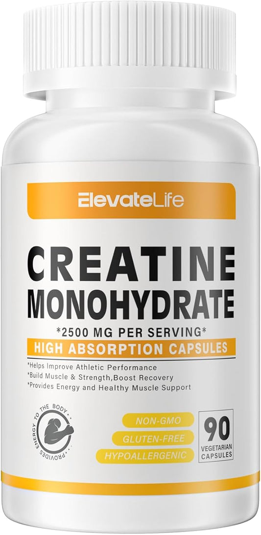 Creatine Monohydrate 2500mg, 90 Capsules - Gluten Free, Non-GMO