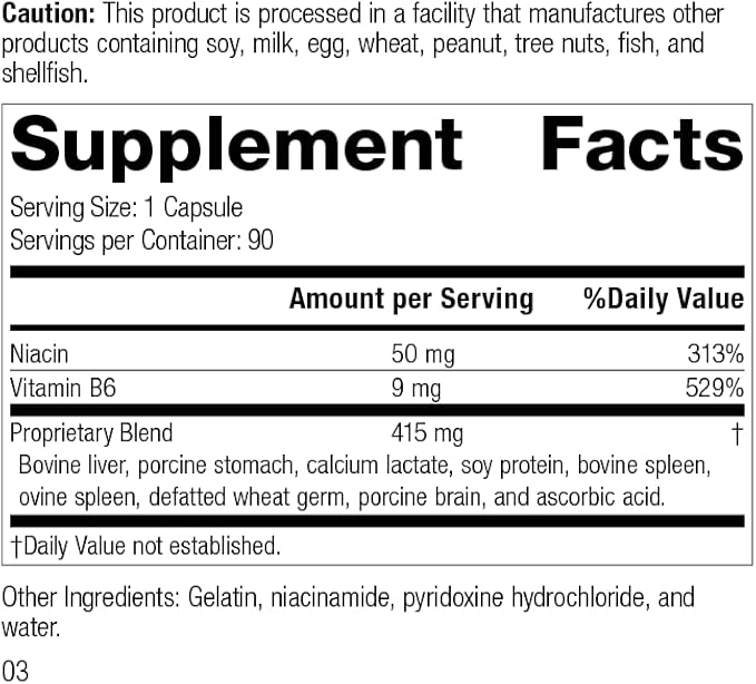 Standard Process Inc. Niacinamide B6 - Whole Food Energy, Metabolism and Nervous System Supplements with Soy Protein, Vitamin B6, Ascorbic Acid, Calcium Lactate, and Niacinamide - 90 Capsules