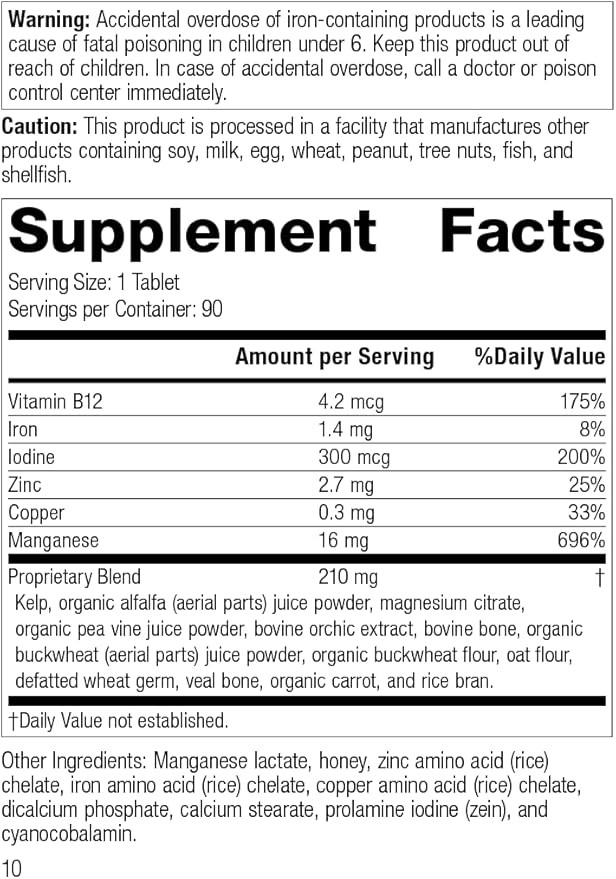 Standard Process Inc. Trace Minerals-B12 - Whole Food Spleen, Bone Health, Immune Support, Metabolism and Thyroid Support with Manganese, Kelp, Iodine, Copper, Vitamin B12, Zinc, Iron - 90 Tablets