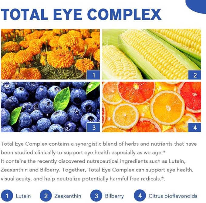 Total Eye Complex - Lutein + Bilberry + Zeaxanthin + Citrus Bioflavonoids - Ultra Vision Support Supplement for Healthy Eyes 120 Softgels, 60 Day Supply
