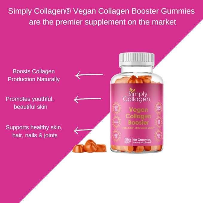 Simply Collagen® Vegan Collagen Booster Gummies for Women & Men - Promotes Youthful & Beautiful Skin, Hair, Nails & Lashes - Key Amino Acids & Antioxidants with Biotin, Vitamins A,C, & E