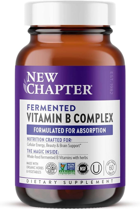 New Chapter Vitamin B Complex, Fermented Vitamin B Complex, USDA Organic, ONE Daily for Cellular Energy + Brain + Beauty, 100% Vegan, Gluten-Free - 60 Count
