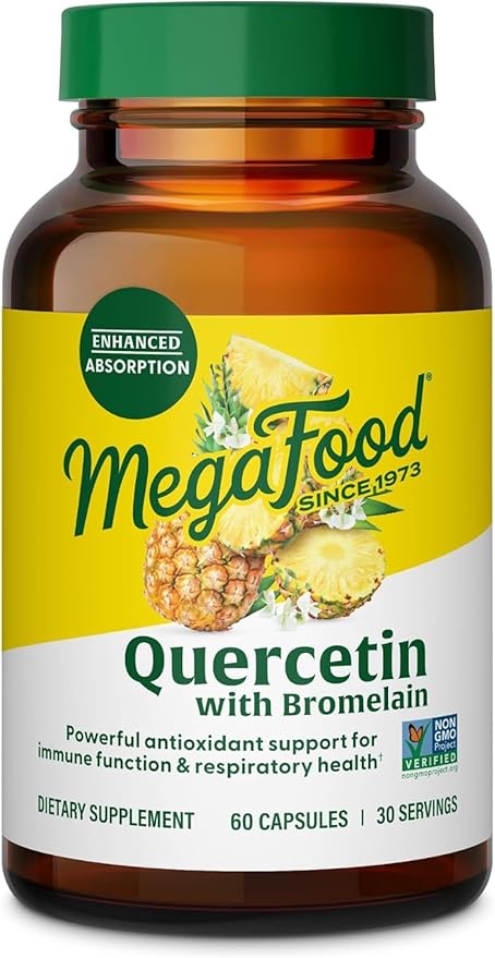 MegaFood Quercetin with Bromelain - Respiratory & Seasonal Immune Support Supplement - Quercetin 500mg Capsules & Enhanced Absorption with Bromelain - Vegan, Gluten-Free - 60 Capsules, 30 Servings