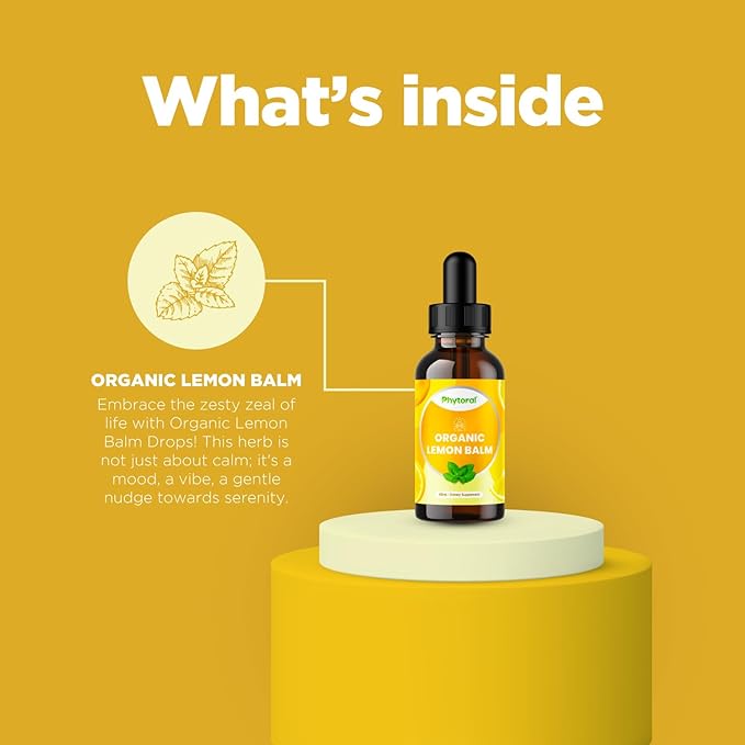 Phytoral Organic Lemon Balm Leaf Liquid Extract for Immune Support - Lemon Balm Tincture for Mood & Relaxation Support - Organic Tincture Leaf Drops for Adults & Kids Dietary Supplement - 60 ml