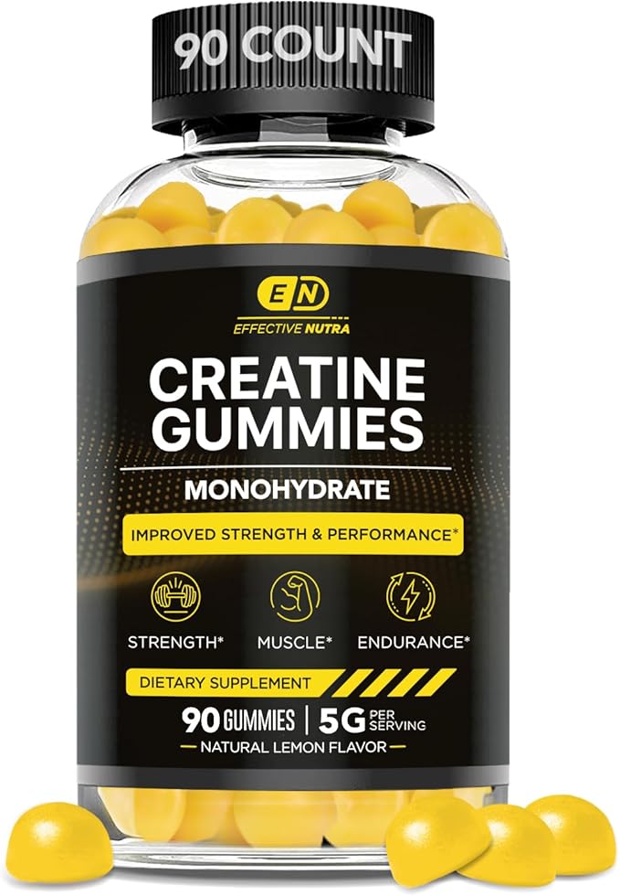 Creatine Monohydrate Gummies 5g - Vegan Creatine Gummies for Men & Women - Creatine Chews for Strength, Muscle, Energy, Endurance - Natural Lemon Flavor (2-Pack)