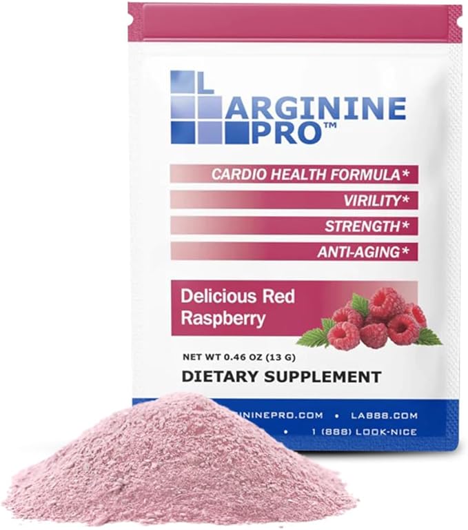 L-ARGININE PRO Supplement Powder | 60 Packets Single Serve Travel Size | 5,500mg of L-arginine Plus 1,100mg L-Citrulline, Raspberry