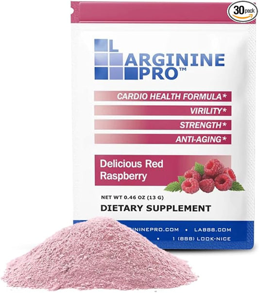 L-ARGININE PRO Supplement Powder | 30 Packets Single Serve Travel Size | 5,500mg of L-arginine Plus 1,100mg L-Citrulline, Raspberry