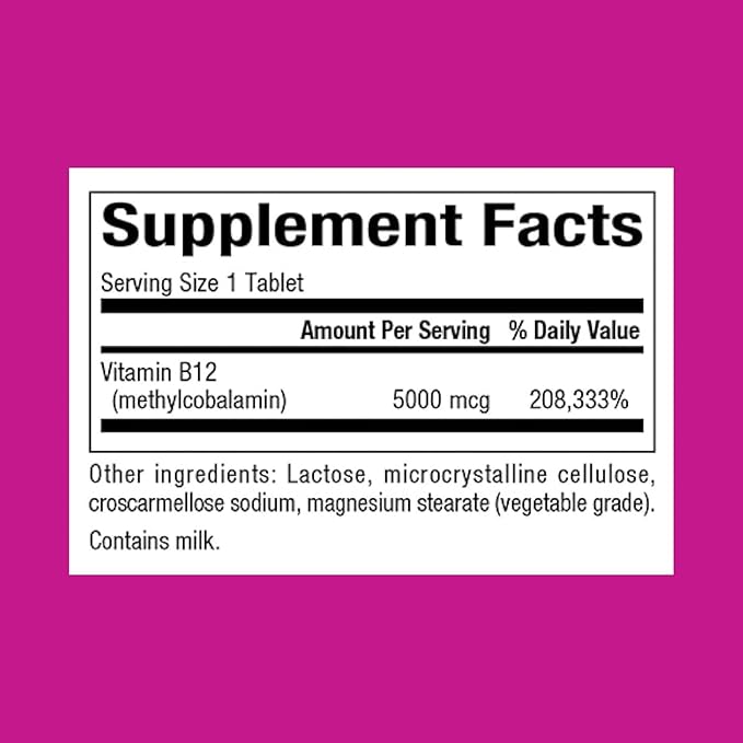 Natural Factors, Vitamin B12 Methylcobalamin 5000 mcg, Chewable Support for Energy and Immune Health, Vegetarian, 60 tablets (60 servings)