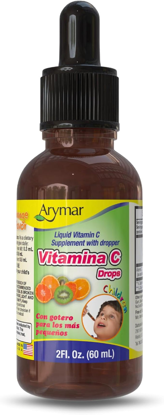 ARYMAR Vitamin C Drops for Children, Immune Support, Antioxidant, Orange Flavor (2 Fl Oz/Pack of 1)