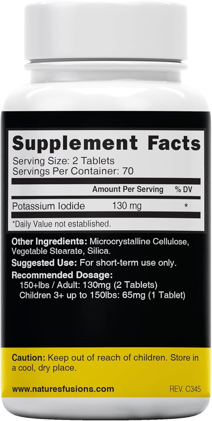 Nature's Fusions Potassium Iodide Tablets (Pack of 5) 130mg - 700 Tablets EXP 10/2032 - YODO Naciente - KI Pills - Yoduro de Potasio