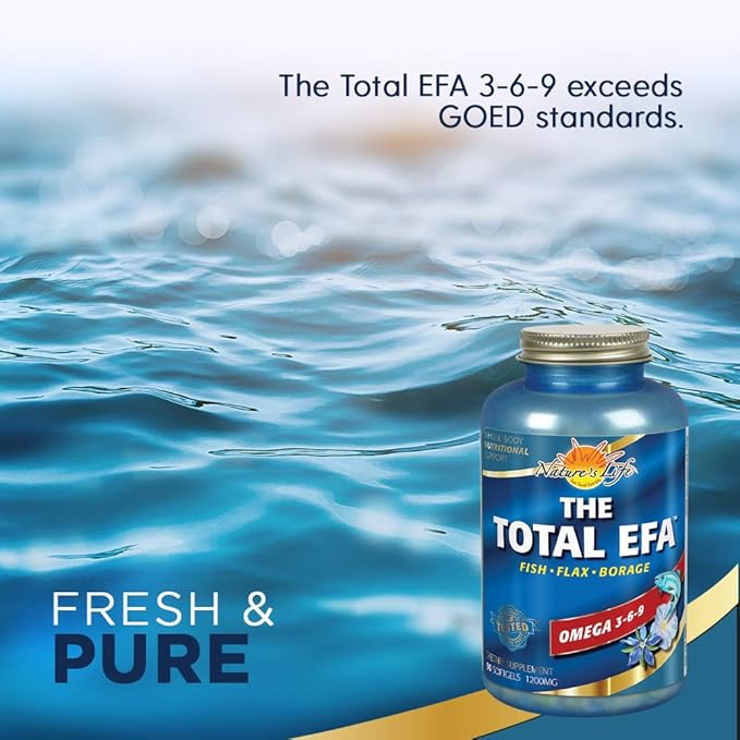 Nature's Life The Total EFA Fish Oil w/Organic Flaxseed & Borage Oils | 1200 mg | Skin, Heart & Memory | 90 Softgel