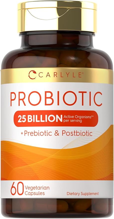 Carlyle Probiotic with Prebiotics & Postbiotics | 25 Billion CFU | 60 Capsules | Supplement for Women & Men | Powder Pills | Vegetarian, Non-GMO & Gluten Free