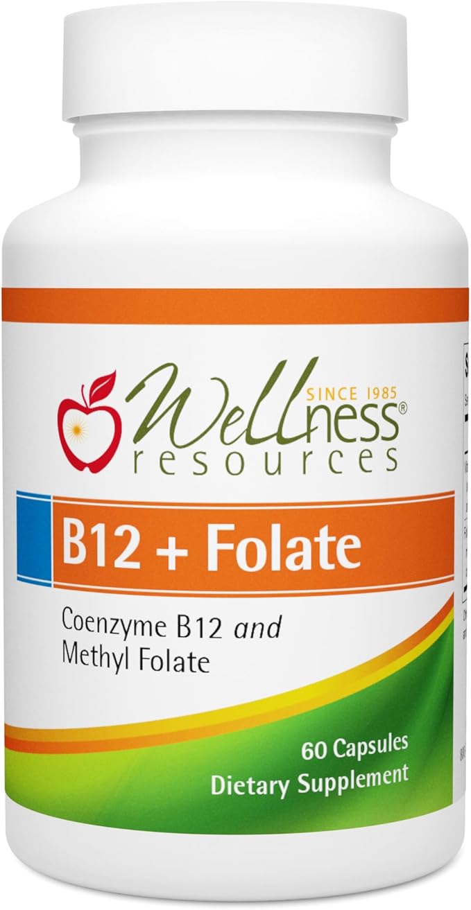 Wellness Resources B12 and Folate Supplement - Methyl B12 1000 & Methylated Folate for High Absorption, Gluten Free, Immune Support Supplement, B12 and Folate for MTHFR, 5-MTHF