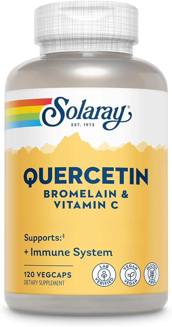 SOLARAY Quercetin with Bromelain and Vitamin C - Immune Support Supplement - Antioxidant and Heart Health Complex with Quercetin 500mg and 1235mg VIT C - Vegan, 60-Day Guarantee, 60 Serv, 120 VegCaps