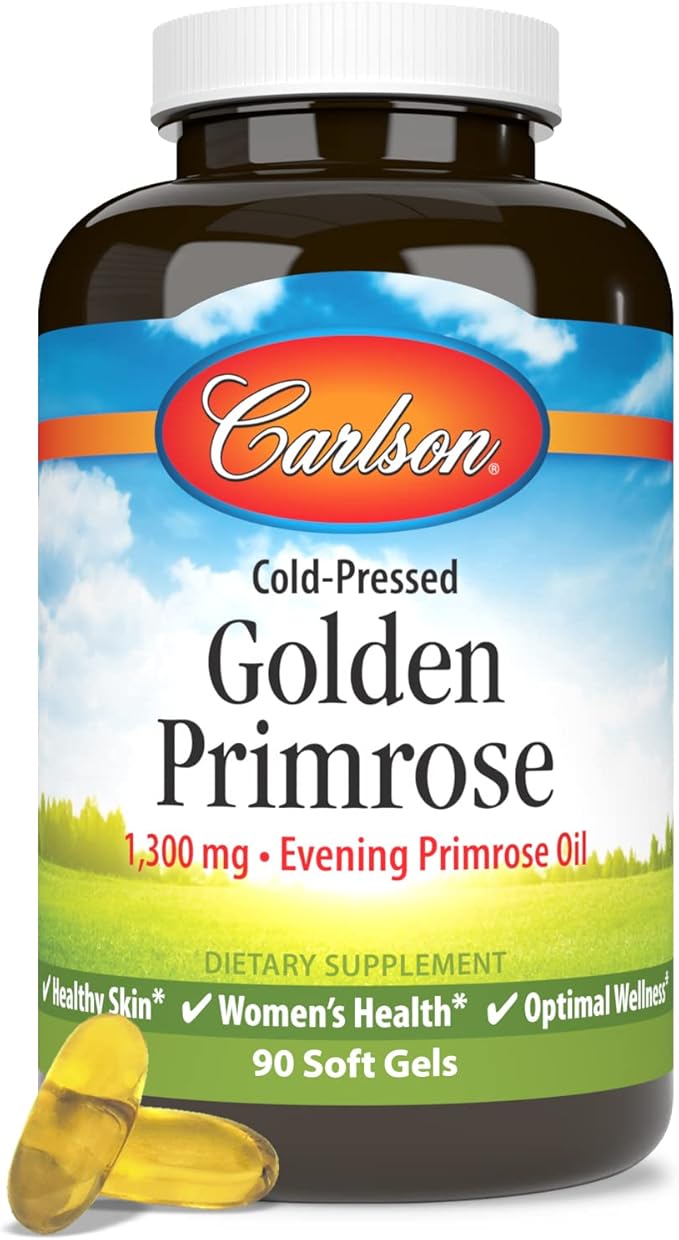 Carlson - Golden Primrose, 1300 mg Evening Primrose Oil, Cold-Pressed, Healthy Skin, Women's Health & Optimal Wellness, 90 Softgels