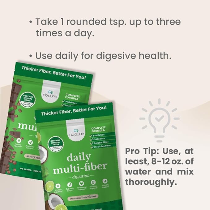 nbpure Daily Fiber Powder Blend for Digestive Health, Cholesterol Support, Healthy Weight Management - with Prebiotic, Insoluble, Soluble Fiber + 4 Probiotic Strains, Savory Mocha, Gusset, 45 Servings