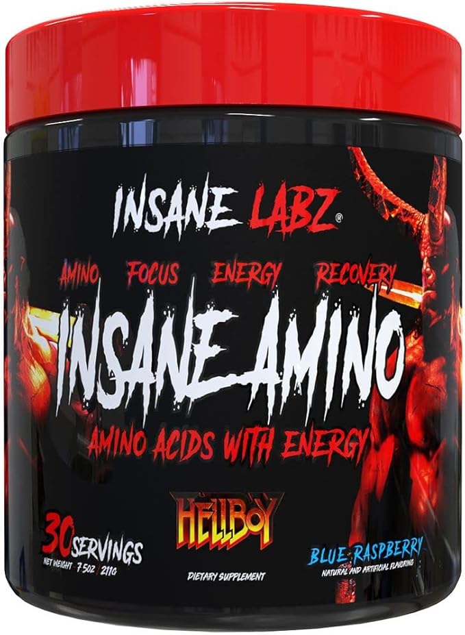 Insane Labz Hellboy Bundle, Psychotic Hellboy Pre Workout and Insane Amino BCAA, Increase Muscle Mass, Strength, Focus and Recovery Time, Blue Raspberry