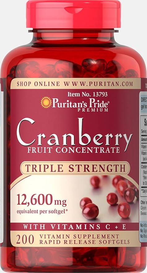 Puritans Pride Triple Strength Cranberry Fruit Concentrate 12,600 Mg, 200 Count