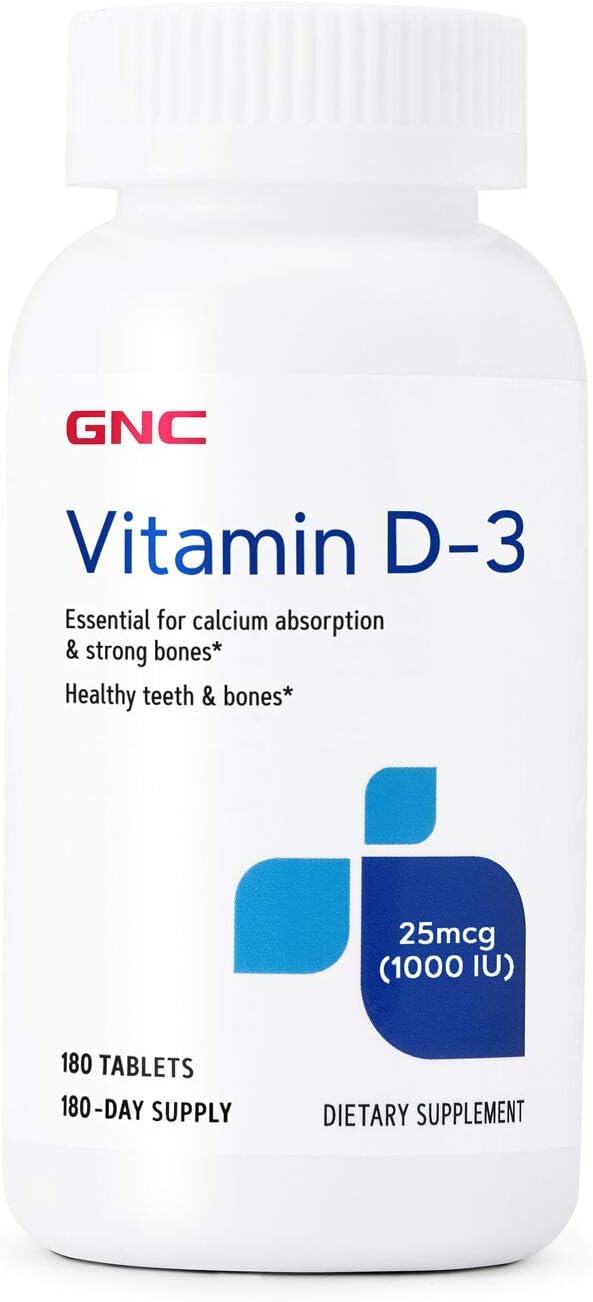 GNC Vitamin D-3 25mcg, 180 Tablets, Supports Healthy Teeth and Bones