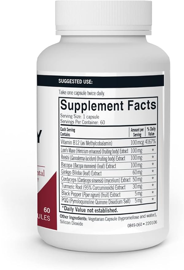 Kirkman - Mushroom Mental Clarity & Focus - 60 Capsules - Daily Cognitive Support - Hypoallergenic