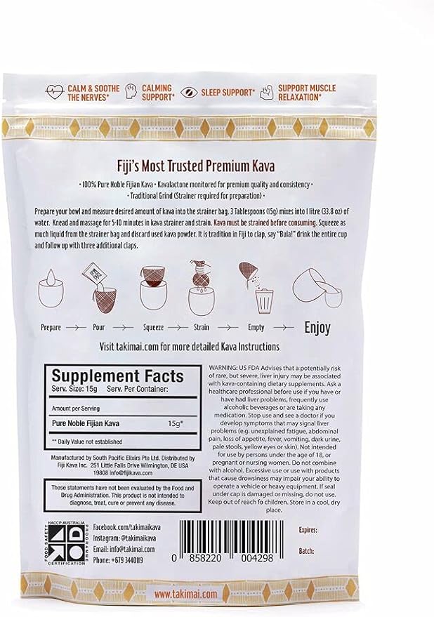 Taki Mai Traditional Kava Kava Powder 32oz – Premium Kava Root Powder with High Kavalactone Content for Relaxation, Stress Relief, Calmness and Sleep Support