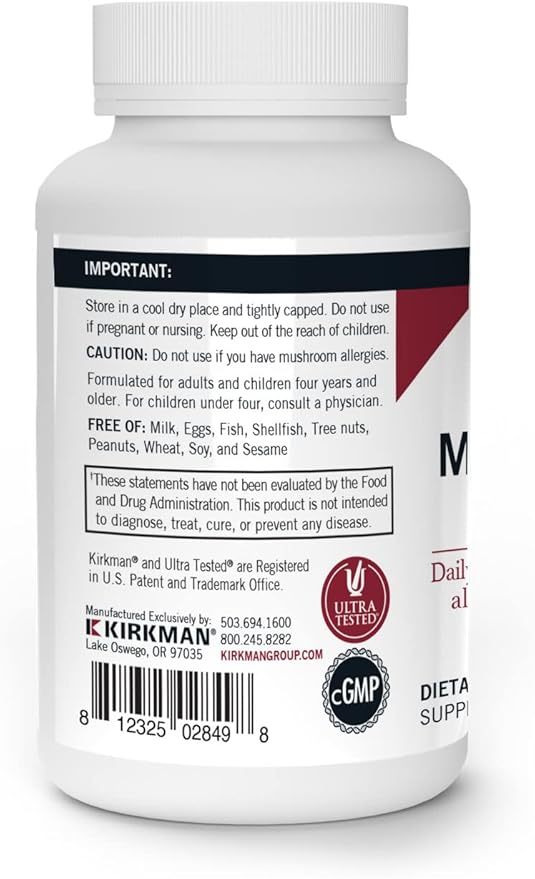 Kirkman - Mushroom Mental Clarity & Focus - 60 Capsules - Daily Cognitive Support - Hypoallergenic