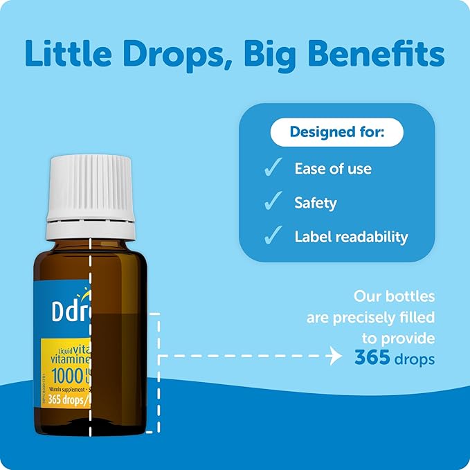 Ddrops Adults 1000IU 365 Drops - Liquid Vitamin D3 Supplement, Supporting Strong Bones & Immune System