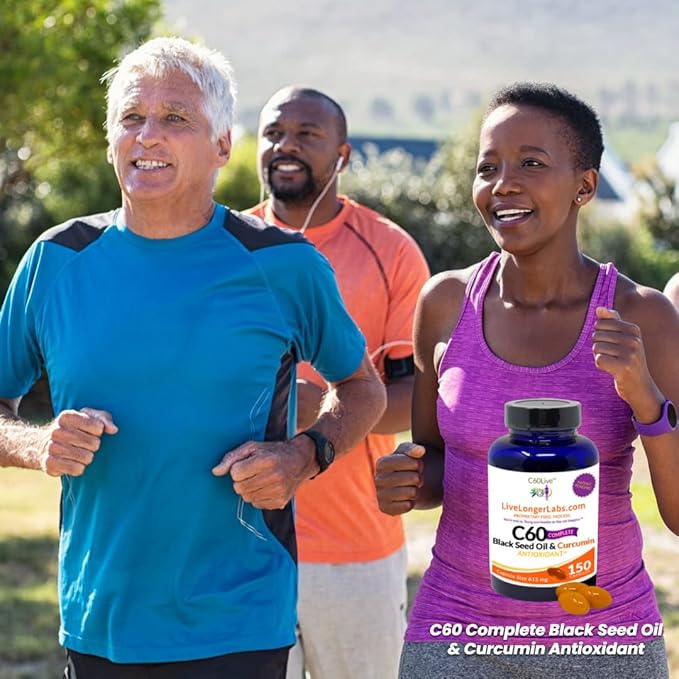 C60 Complete - Carbon 60 (Fullerene) with Black Seed Oil & Curcumin - Antioxidant Supplement - for Longevity & Cognitive Function - All Natural - 150 Gel Capsules
