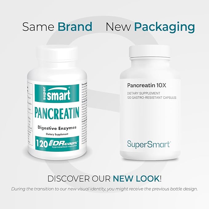 Supersmart - Pancreatin 10X (Extra Strength) - Pancreatin Digestive Enzymes Supplement - Protease, Lipase, Amylase with Trypsin | Non-GMO & Gluten Free - 120 DR Capsules