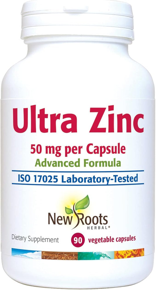 New Roots Herbal Ultra Zinc Advanced Formula 50 mg (90 Veg Caps) – Key in Nutrient Absorption & Metabolism, Tissue & Energy Production | Supports Immunity | Supports Skin Health, Eye Health