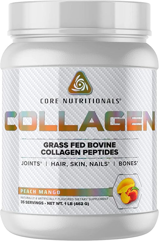 Core Nutritionals Collagen, Grass Fed Bovine Collagen Peptides, Supports Joints, Hair, Skin and Nails, 35 Servings (Peach Mango, 1 lb)