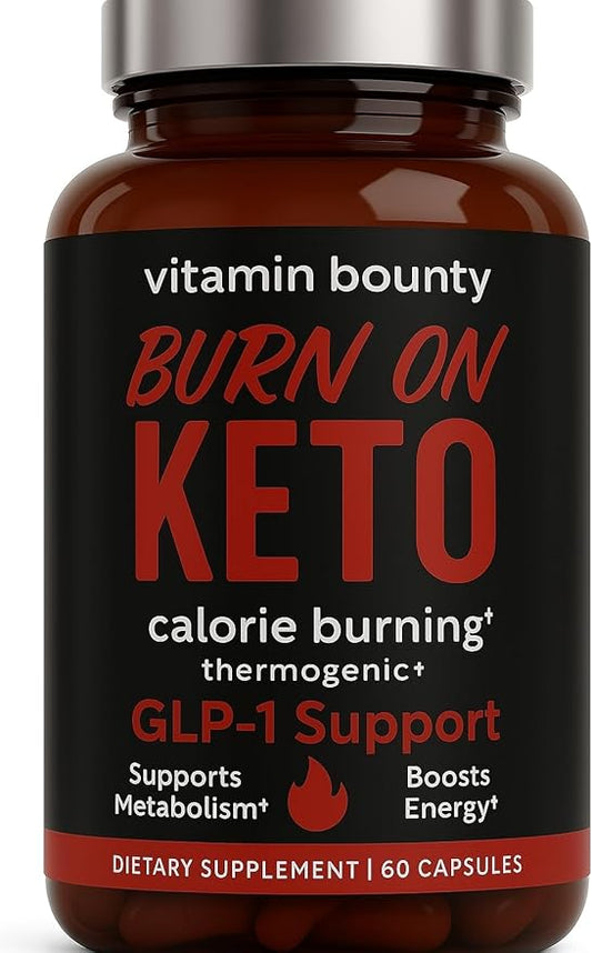 Vitamin Bounty Burn on Keto – Thermogenic Fat Burner + GLP-1 Support – Keto Diet Pills for Women & Men – Appetite Suppressant, Energy & Metabolism Booster – 60 Capsules