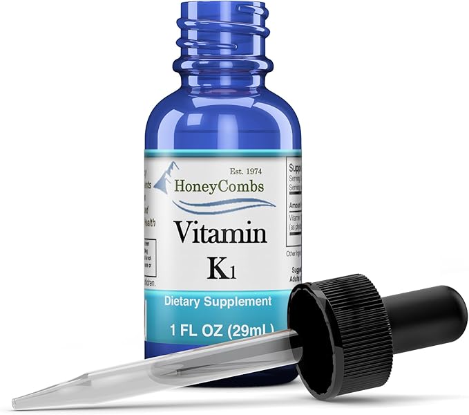 HoneyCombs Vitamin K1 Liquid – Alcohol-Free Oral Vitamin K1 Drops - Liquid Vitamin K – Vegan, Non-GMO Vitamin Liquid Extract for Internal & External Use - 1 Fl Oz