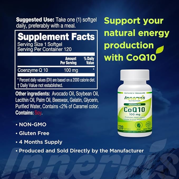 CoQ10 100mg 120 Softgels Promote Heart Health Energy Production Powerful Antioxidant Supplement