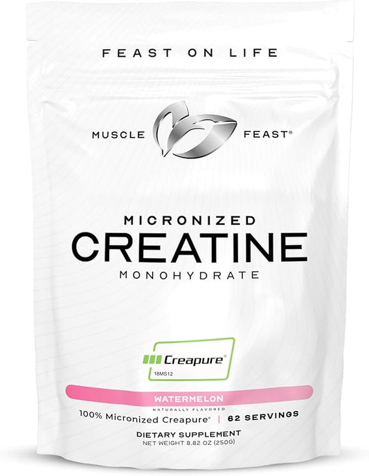 Muscle Feast Creapure Micro - Micronized Creatine Monohydrate Powder | Premium Pre-Workout or Post-Workout | Easy to Mix, Gluten-Free, Safe and Pure, (Watermelon, 250g)