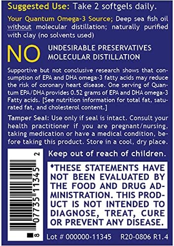 Quantum Nutrition Labs EPA DHA Fish Oil Softgels - Omega 3 Fish Oil, Omega 3 Supplement, EPA DHA, Omega 3 Fatty Acids Supplements for Women & Men, Natural - 90 Softgel Capsules