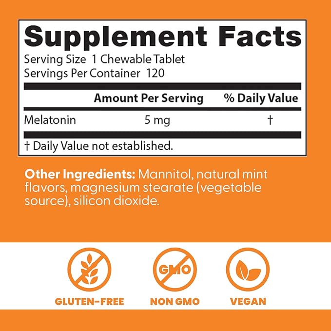 Doctors Best Melatonin, Sleep Support, Non-GMO, Gluten Free Vegan, Natural Mint Flavor 120 Chewable Tablets