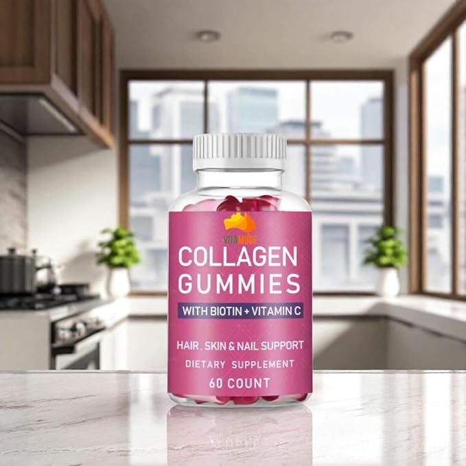 Collagen Peptides Gummies with Biotin, Vitamin C & E for Women & Men - Hair, Skin, Nails & Joints - Gluten-Free, Non-GMO - 60 Gummies