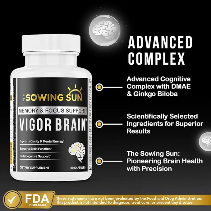 Vigor Brain Premium Nootropic Supplement – Concentration, Brain & Memory Support – Formulated with 40 Unique Nootropic Ingredients: DMAE, Choline, Phosphatidylserine, Bacopa Monnier & Huperzine A (1)
