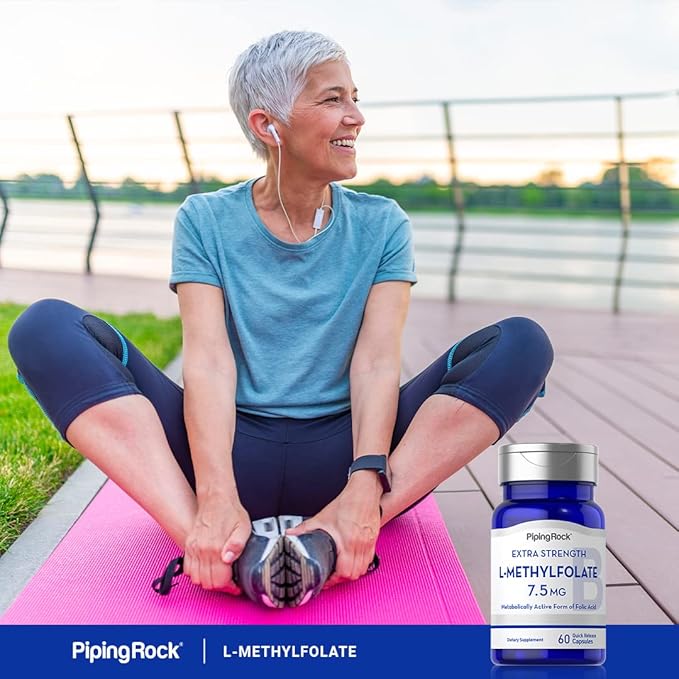 Piping Rock L-Methylfolate 7.5 mg | 60 Capsules | Extra Strength Supplement | Active Folic Acid | Non-GMO, Gluten Free