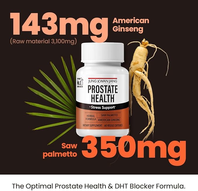 JungKwanJang Prostate Health with Saw Palmetto and American Ginseng for Prostate, Stamina, Hair Loss Support, dht Blocker, All-Natural Supplement, 60 Capsules for Men & Women