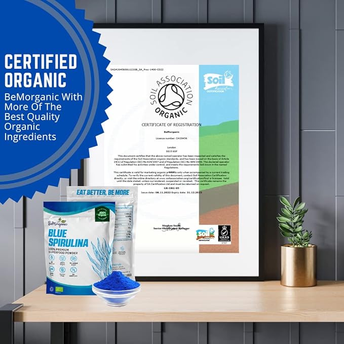 Organic Blue Spirulina Powder - 100% Organic Phycocyanin Spirulina Powder | 50g Vegan Non-Gluten Powder with No Added Sugar