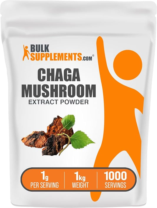BulkSupplements.com Chaga Mushroom Extract Powder - Superfood Supplement, Chaga Mushrooms Powder - Gluten Free, 1g per Serving, 1kg (2.2 lbs) (Pack of 1)