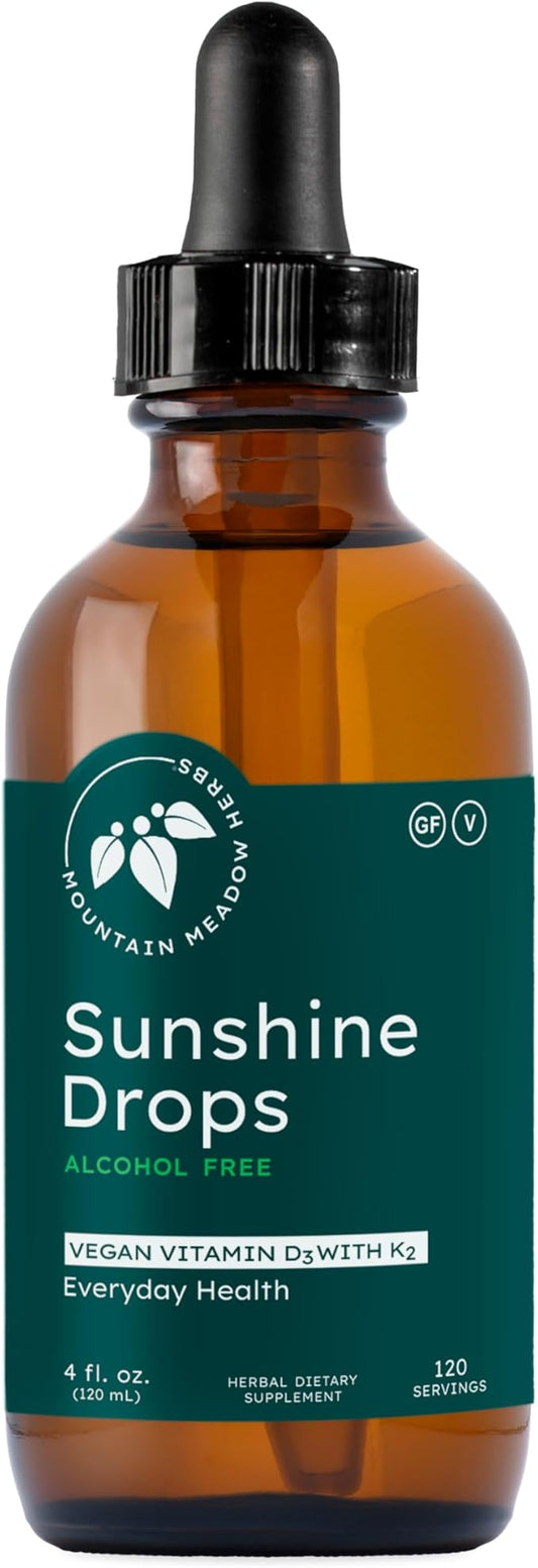Mountain Meadow Herbs Sunshine Drops | Vegan Vitamin D3 Booster for Healthy Bones & Teeth | Ideal Winter Supplement | Tincture 4oz